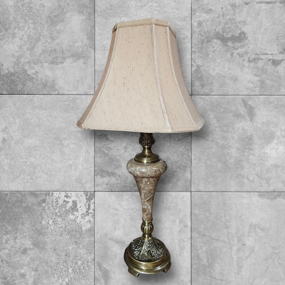 VTG Onyx Marble Brass Table Lamp Hollywood Regency Sty Lighting Italy Urn Shade